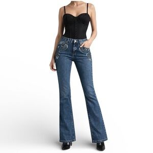 Y2K Kenar Bootcut Jeans - Rhinestone Stud Bling Denim - Made in Hong Kong Sz 8